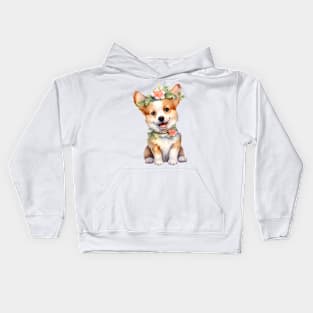 Watercolor Pembroke Welsh Corgi Dog with Head Wreath Kids Hoodie